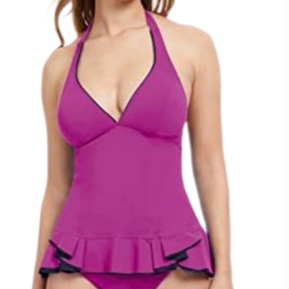 Profile by‎ Gottex Belle V-Neck Tankini Top in Warm Viola halter neck